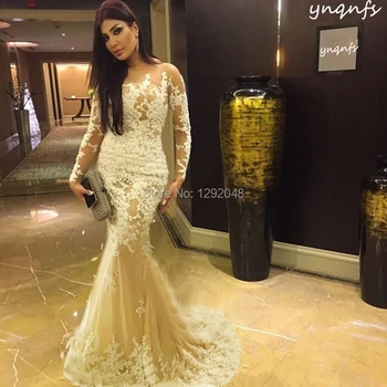 YNQNFS ED250 Elegantiškas Vakare Gown Nėrinių Appliques ilgomis Rankovėmis Bridesmaid Dresses Undinė Abendkleider Chalatas de Soiree 2019