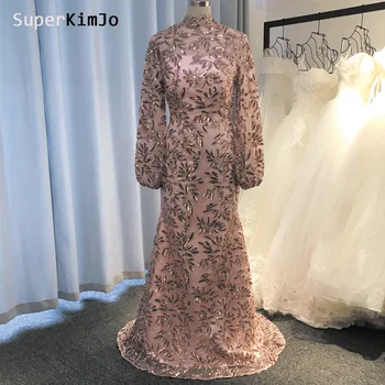 SuperKimJo Chalatas De Soiree 2019 Undinė Dusty Pink Vakaro Suknelės Ilgomis Rankovėmis China Prabanga Vakare Gown Abendkleider 2019