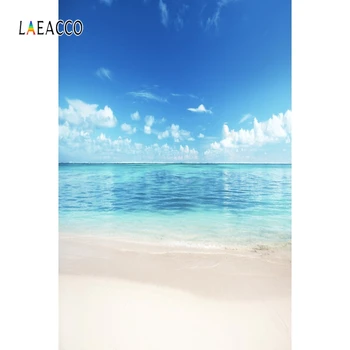 Laeacco Mėlynas Dangus, Balti Debesys Jūros Paplūdimys, Palmių Medžių Fotografijos Backdrops Foto Fonas 