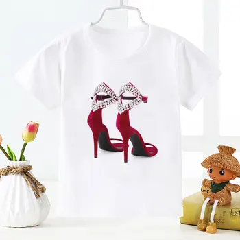 Naujausias Kristalų Akvarelė Aukšti Kulniukai Spausdinti Mergaičių Marškiniai Naujovė Mados Berniukų Drabužiai Vaikams Laisvalaikio Marškinėliai O-kaklo Baby Girl Marškinėlius