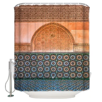 Derliaus Maroko Geometrinis Patikrinimus, Dušo Užuolaidos su Kabliukais Derliaus su Gėlių Pažymėkite Klestėti Vasaros Dekoratyvinis Vonios kambarys