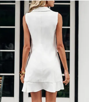 2021 metų, Baltas švarkas darbo suknelė moterims pynimas linijos, plonas rankovių šalis suknelė Office ponios trumpa balta suknelė