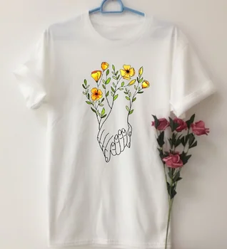 PUDO-JF Vertus Gėlių Spausdinti Marškinėliai Moterims trumpomis Rankovėmis Medvilnės O-Kaklo Tees Mados Gatvės Stiliaus Drabužiai moterims