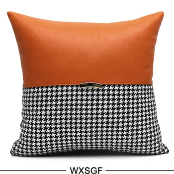 30x50/45/50cm prabangus apelsinų pu odos pagalvėlė padengti užvalkalas juosmens pagalvę padengti juoda balta houndstooth pagalvę padengti sagtis