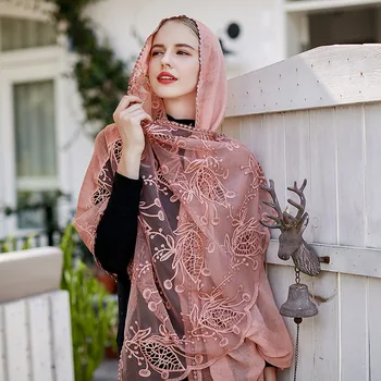 2020 Madinga Moterų Vientisos Spalvos Gėlių Nėrinių Šalikas Žiemos Medvilnės Foulard Bufandas Pashmina Skara Ponios Echarpe Hijab Apsiaustas