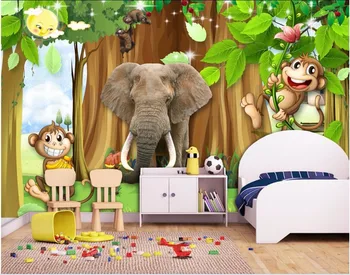 Pasirinktinius nuotraukų freskos 3d tapetai nuotrauką Vaikų kambario animacinių filmų miško gyvūnų dekoro tapybos 3d sienos freskos tapetai, sienų ir 3 d