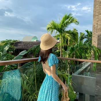 Padaryti nauji Bali beach suknelė super pasakų mėlyna backless suknelė suknelė moterų sexy sanya pajūrio atostogų