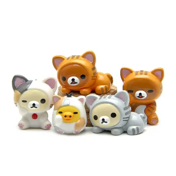 5VNT/set Cute Kačių Veiksmų Skaičius, Žaislų, Animacinių filmų Anime Rilakkuma Lokys Cosplay Katė Kolekcionuojamos Lėlės Modelis, Žaislai Mini 