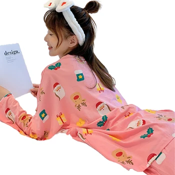 Kalėdų Elementas Spausdinti Pajama 3 Gabalus Nustatyti Moterų ilgomis Rankovėmis Pajama Nustatyti Sleepwear Pavasarį ir Rudenį (Mėlyna/Rožinė/Oranžinė)
