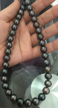 Apsvaiginimo 11-12mm gamtos tahitian juodas žalias spalvotų perlų vėrinį 18