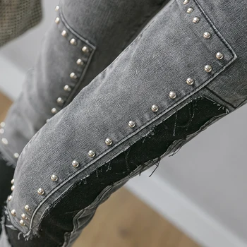 Mados moteriški džinsai 2020 naujų aukštos juosmens ju raudona kojų kelnės plonas aukštos juosmens lieknėjimo karoliukų susiuvimo