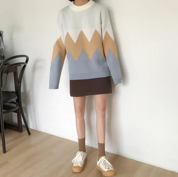 2 spalvų 2018 m. rudens ir žiemos korėjos stiliaus spalvų kratinys o kaklo thicking šilti moteriški megztiniai puloveriai moterų (F1315)