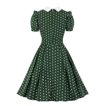 2020 Žalia Moterų Suknelė kropkowany Atspausdintas Trumpas Rankovės Vintage Retro 50s 60s Pasukite Žemyn Apykaklės Rockabilly Linijos, Suknelės, Šaliai